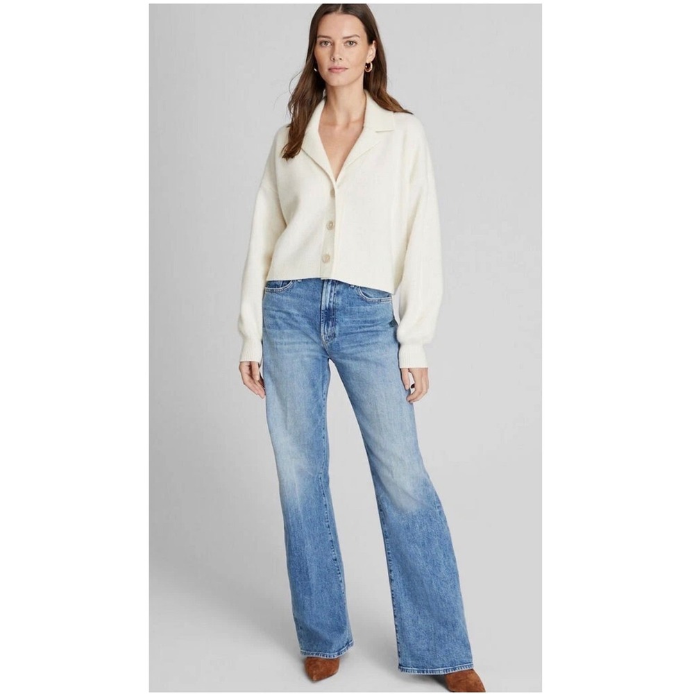 Club Monaco Cardigan Women L Cream 100%‎ Cashmere Button Front Collared Sweater